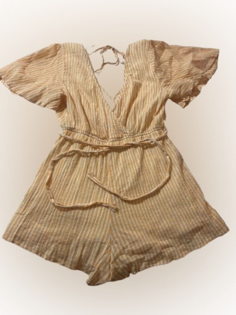 Women’s  Yellow Striped V-Neck Short-Sleeve Romper - Size Large
